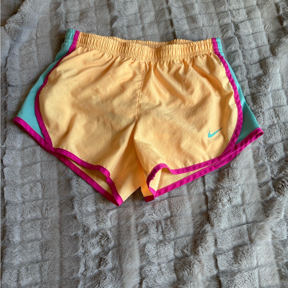Nike Women's Yellow and Pink Athletic Shorts